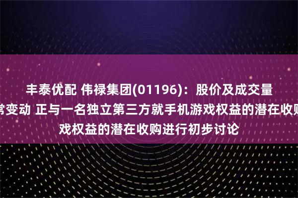 丰泰优配 伟禄集团(01196)：股价及成交量近期出现不寻常变动 正与一名独立第三方就手机游戏权益的潜在收购进行初步讨论