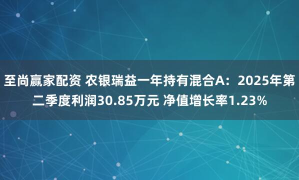 至尚赢家配资 农银瑞益一年持有混合A：2025年第二季度利润30.85万元 净值增长率1.23%