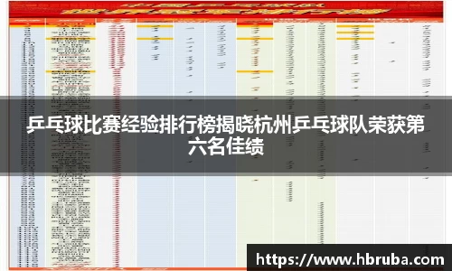 乒乓球比赛经验排行榜揭晓杭州乒乓球队荣获第六名佳绩